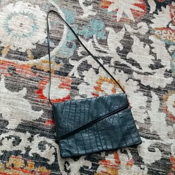 EUC "RARE" VINTAGE 1970s Black Crocodile Italian Leather Double Envelope Purse - Picture 1 of 11
